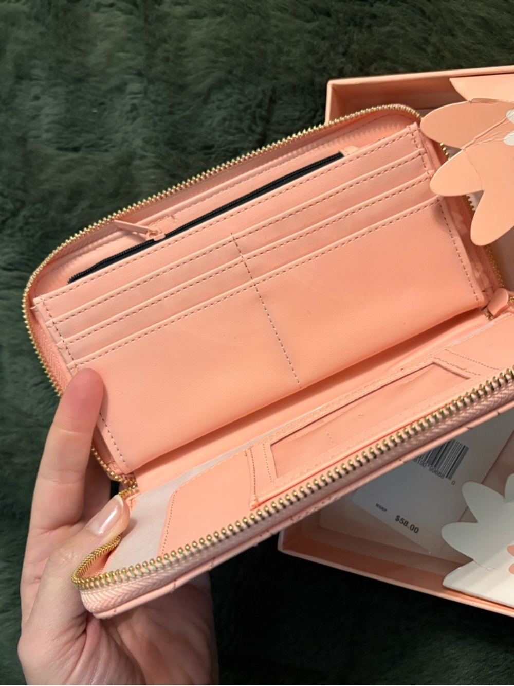 Betsey Johnson Peach Pink Floral Quilted Wristlet Wallet - Picture 4 of 4